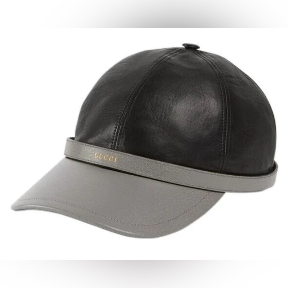GUCCI Black and Gray Leather Cap NWT